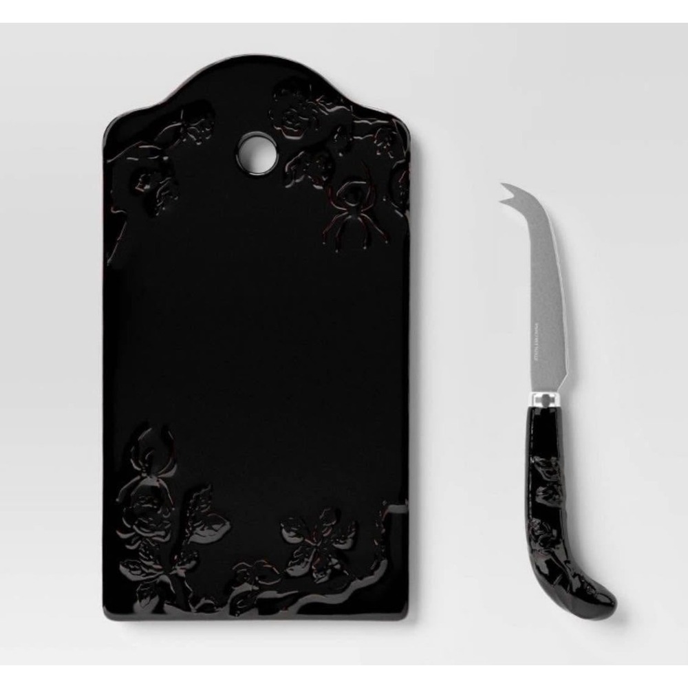 Threshold Espresso Stoneware Cheese Board and Knife Set Gothic Spider Floral 2pc